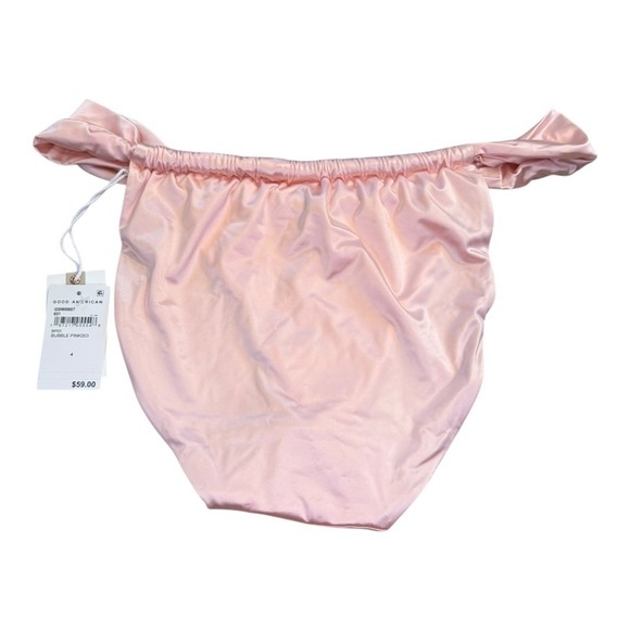 Good American Bubble Pink Satin Ruched Side Tie Bikini Bali Bottom Size 4 XL NEW - Picture 2 of 4